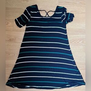 3/$30 - REITMANS Striped Navy and Teal Dress